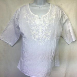 Raindrops Women White Floral Embroidered Top M